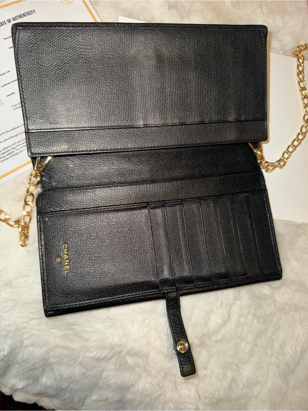 CHANEL black leather